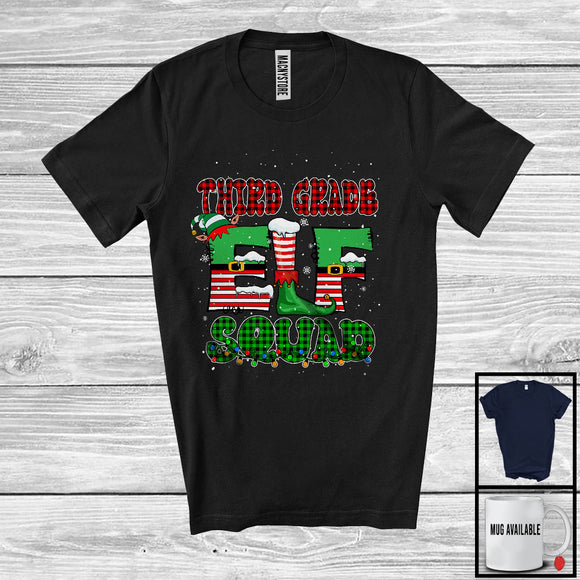 MacnyStore - Third Grade Elf Squad; Awesome Christmas Lights Plaid Elf Lover; Students Teacher Group T-Shirt