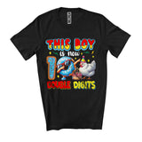MacnyStore - This Boy Is Now 10 Double Digits, Adorable 10th Birthday Chicken Farmer Farm, Dabbing Donut T-Shirt