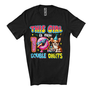 MacnyStore - This Girl Is Now 10 Double Digits, Adorable 10th Birthday Chihuahua Lover, Dabbing Donut T-Shirt