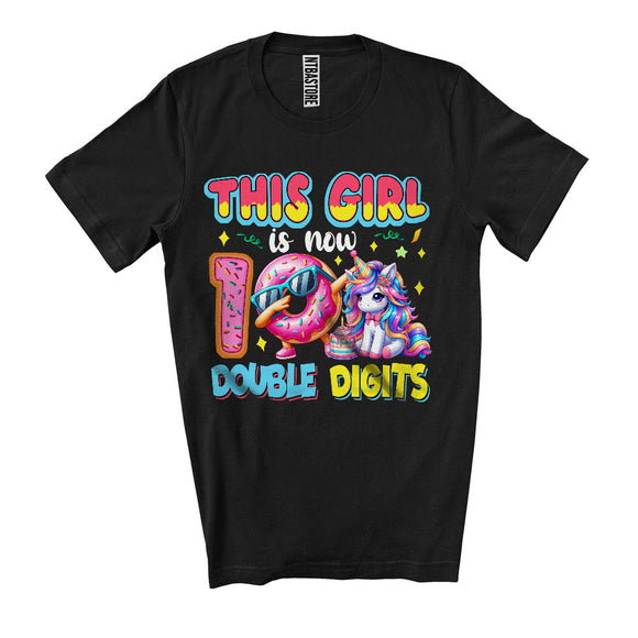 MacnyStore - This Girl Is Now 10 Double Digits, Adorable 10th Birthday Unicorn Lover, Dabbing Donut T-Shirt