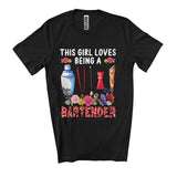 MacnyStore - This Girl Loves Being A Bartender, Cool Leopard Plaid Bartender Tools, Flowers Family Group T-Shirt