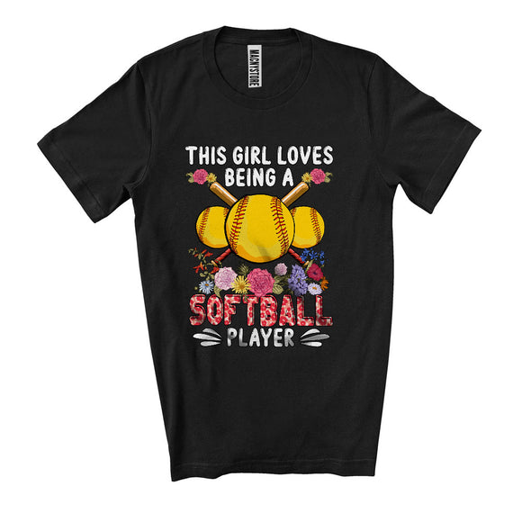 MacnyStore - This Girl Loves Being A Softball, Cool Leopard Plaid Volleyball Tools, Flowers Family Sport Team T-Shirt