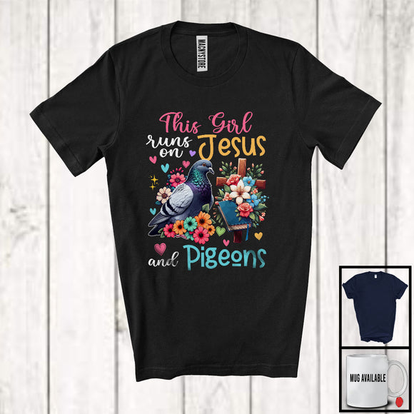 MacnyStore - This Girl Runs On Jesus And Pigeons, Adorable Flowers Matching Bird Lover, Family Group T-Shirt