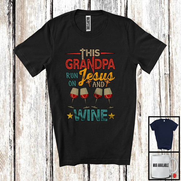 MacnyStore - This Grandpa Runs On Jesus And Wine, Awesome Father's Day Drinking Drunker, Vintage Family T-Shirt