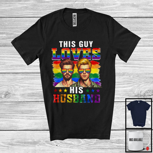 MacnyStore - This Guy Loves His Husband, Proud LGBTQ Rainbow Gay Flag Sunglasses, Boys Men Couple T-Shirt