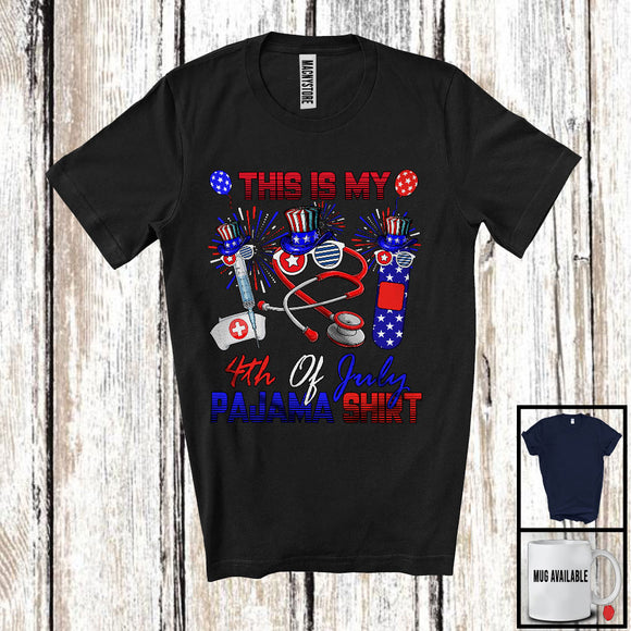 MacnyStore - This Is My 4th Of July Pajama Shirt, Proud American Flag Nurse, Fireworks Patriotic Group T-Shirt