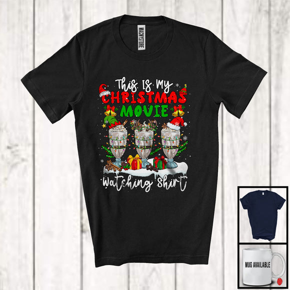 MacnyStore - This Is My Christmas Movie Watching Shirt; Joyful X-mas Three Eggnog Glasses; Family Group T-Shirt