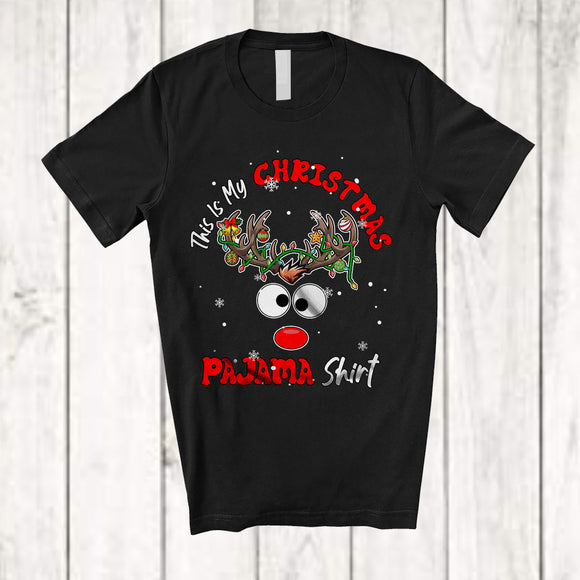 MacnyStore - This Is My Christmas Pajama Shirt; Adorable X-mas Reindeer Face; Boys Girls Family Group T-Shirt