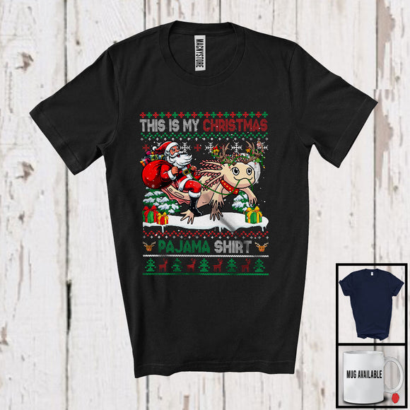 MacnyStore - This Is My Christmas Pajama Shirt; Joyful Santa Riding Axolotl; X-mas Tree Sweater Animal T-Shirt