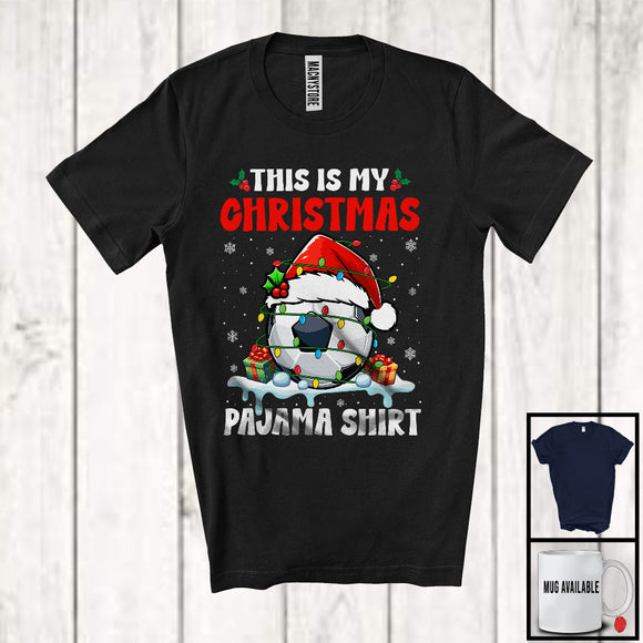 MacnyStore - This Is My Christmas Pajama Shirt; Wonderful X-mas Lights Sport Santa Soccer Player Team T-Shirt
