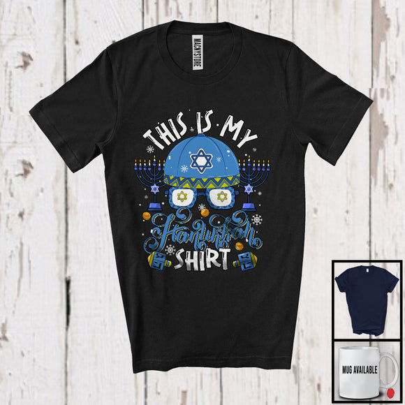 MacnyStore - This Is My Hanukkah Shirt, Joyful Hanukkah Costume Menorah Sunglasses Face, Family Group T-Shirt