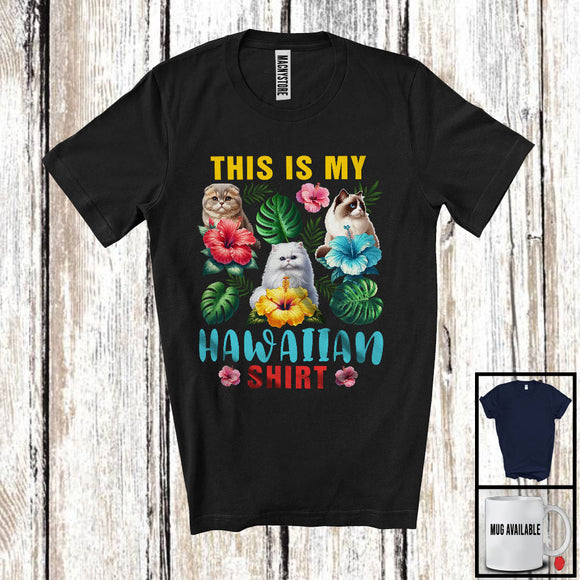 MacnyStore - This Is My Hawaiian Shirt, Lovely Summer Vacation Three Flowers Cat, Hawaii Travel Lover T-Shirt