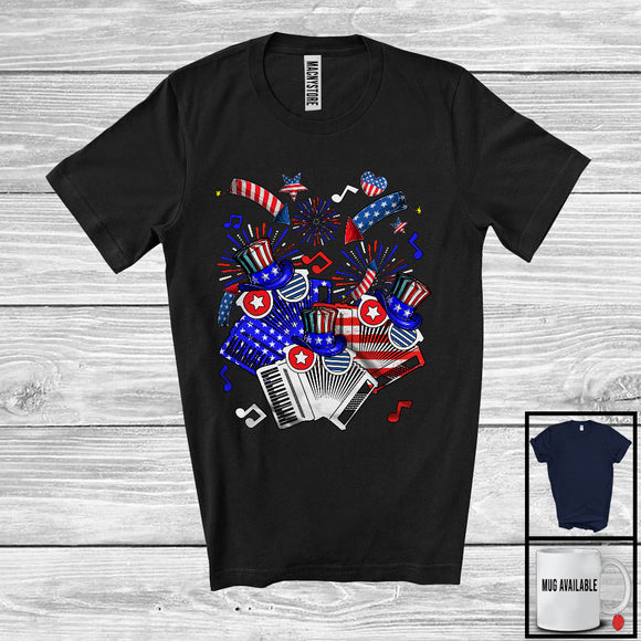 MacnyStore - Three American Flag Accordion, Amazing 4th Of July Music Instruments Player, Patriotic Group T-Shirt