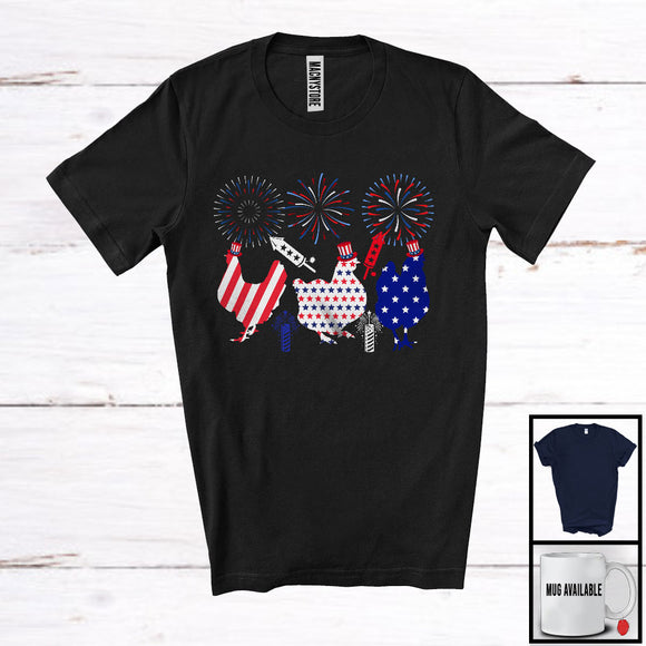 MacnyStore - Three American Flag Chicken, Wonderful 4th Of July Fireworks, Farm Animals Farmer Patriotic T-Shirt