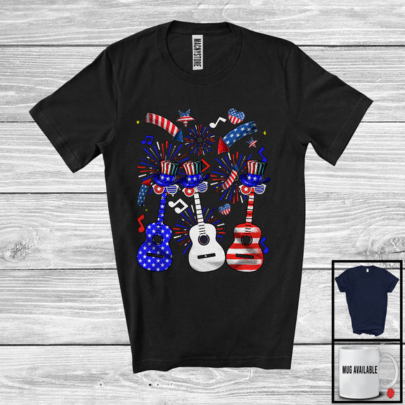 MacnyStore - Three American Flag Guitar, Amazing 4th Of July Music Instruments Player, Patriotic Group T-Shirt