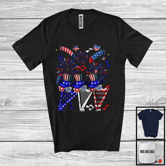 MacnyStore - Three American Flag Harp, Amazing 4th Of July Music Instruments Player, Patriotic Group T-Shirt