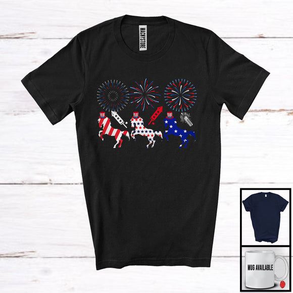 MacnyStore - Three American Flag Horse, Wonderful 4th Of July Fireworks, Farm Animals Farmer Patriotic T-Shirt