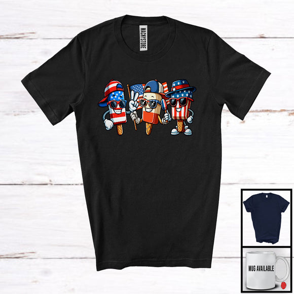 MacnyStore - Three American Flag Ice Cream Sunglasses, Joyful 4th Of July Ice Cream, Patriotic Group T-Shirt