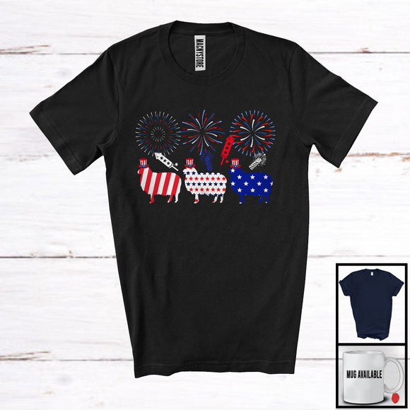 MacnyStore - Three American Flag Sheep, Wonderful 4th Of July Fireworks, Farm Animals Farmer Patriotic T-Shirt