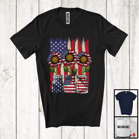 MacnyStore - Three American Flag Sunflowers, Lovely 4th Of July Sunflower Flowers, Patriotic Group T-Shirt