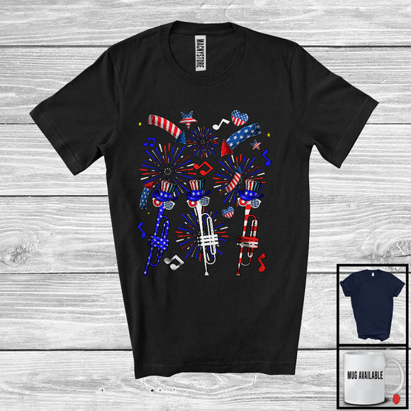 MacnyStore - Three American Flag Trumpet, Amazing 4th Of July Music Instruments Player, Patriotic Group T-Shirt