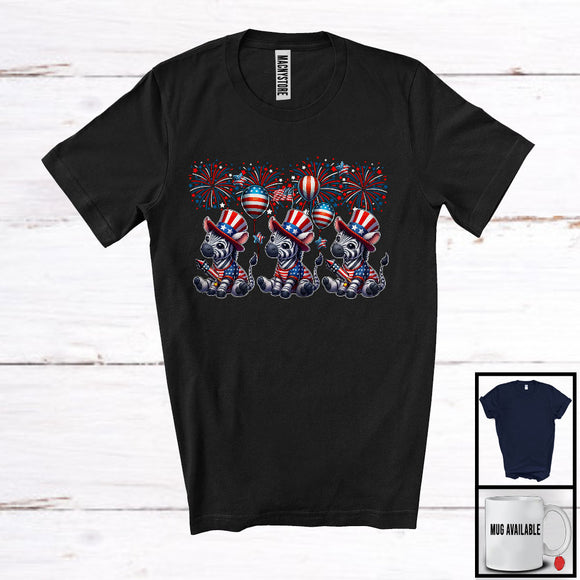MacnyStore - Three American Flag Zebra, Adorable 4th Of July Fireworks Patriotic, Wild Animal Lover T-Shirt