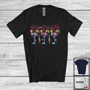 MacnyStore - Three Cocktail Glasses, Amazing 4th Of July American Flag Fireworks, Patriotic Drinking Drunker T-Shirt