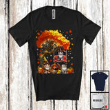 MacnyStore - Three Pilgrim Cats With Fall Tree, Lovely Thanksgiving Turkey Autumn, Family Group T-Shirt