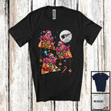 MacnyStore - Three Santa Flamingo Riding Pizza; Humorous Christmas Pizza Food Galaxy; Family Group T-Shirt