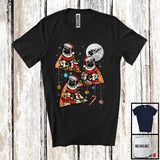 MacnyStore - Three Santa Pug Riding Pizza; Humorous Christmas Pizza Food Galaxy; Family Group T-Shirt