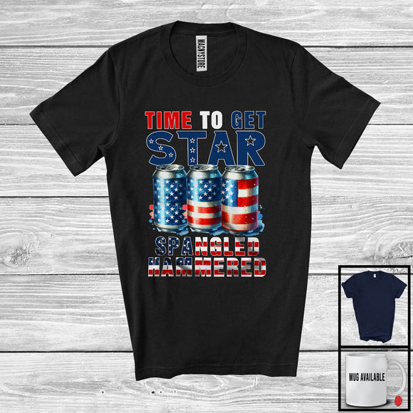 MacnyStore - Time To Get Star Spangled Hammered, Joyful 4th Of July US Flag Beer, Drinking Drunker Patriotic T-Shirt
