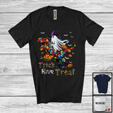 MacnyStore - Trick Rawr Treat, Humorous Halloween Autism Awareness, Boo Ghost Riding Puzzle T-Rex Dinosaur T-Shirt