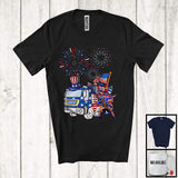 MacnyStore - Truck Construction Driver, Proud 4th Of July USA Flag Man Dabbing, Firecrackers Patriotic T-Shirt