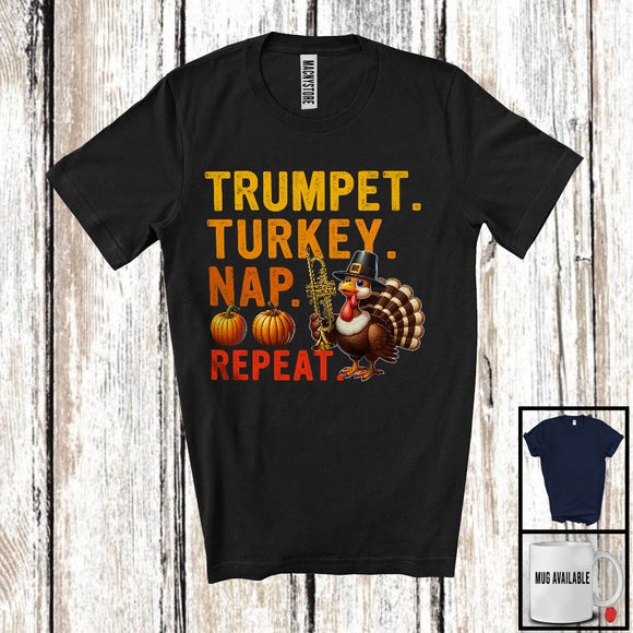 MacnyStore - Trumpet Turkey Nap Repeat, Humorous Thanksgiving Turkey Trumpet Player, Musical Instruments T-Shirt