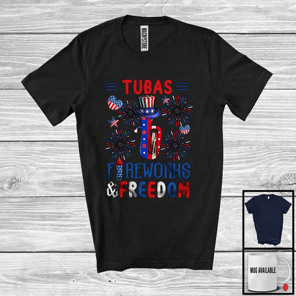 MacnyStore - Tubas Fireworks And Freedom, Proud 4th Of July American Flag Musical Instruments, Patriotic T-Shirt