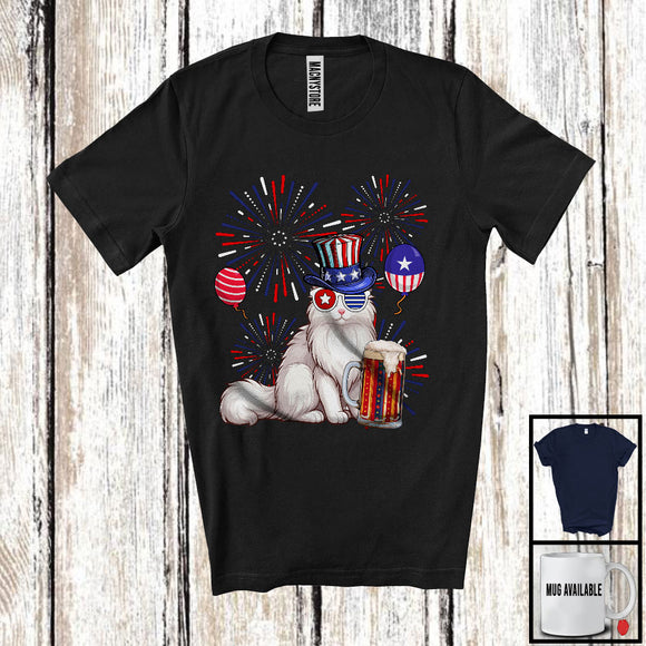 MacnyStore - Turkish Angora Drinking Beer, Awesome 4th Of July Fireworks Kitten, Drunker Patriotic Group T-Shirt