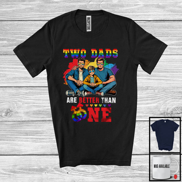MacnyStore - Two Dads Are Better Than One, Amazing Father's Day Pride LGBTQ Gay Flag, Rainbow Family Group T-Shirt