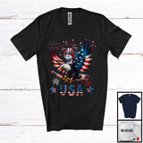 MacnyStore - USA, Awesome 4th Of July Cat Riding Eagle, American Flag Fireworks Cat Animal Lover T-Shirt