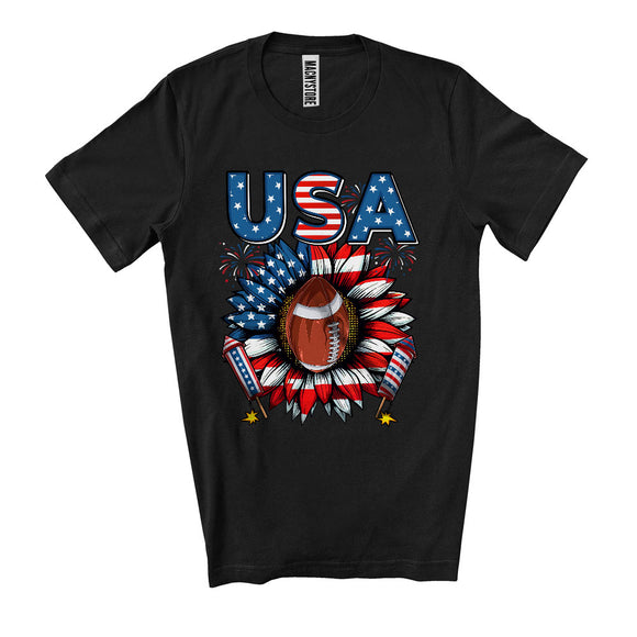MacnyStore - USA, Awesome 4th Of July Football American Flag Sunflower, Sport Playing Player Team T-Shirt
