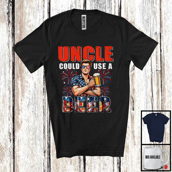 MacnyStore - Uncle Could Use A Beer, Awesome 4th Of July Drinking Beer Fireworks, Patriotic Family Group T-Shirt