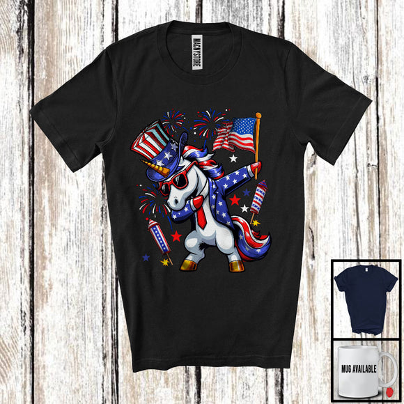 MacnyStore - Unicorn Dabbing With American Flag, Cheerful 4th Of July Fireworks Unicorn, Patriotic Lover T-Shirt
