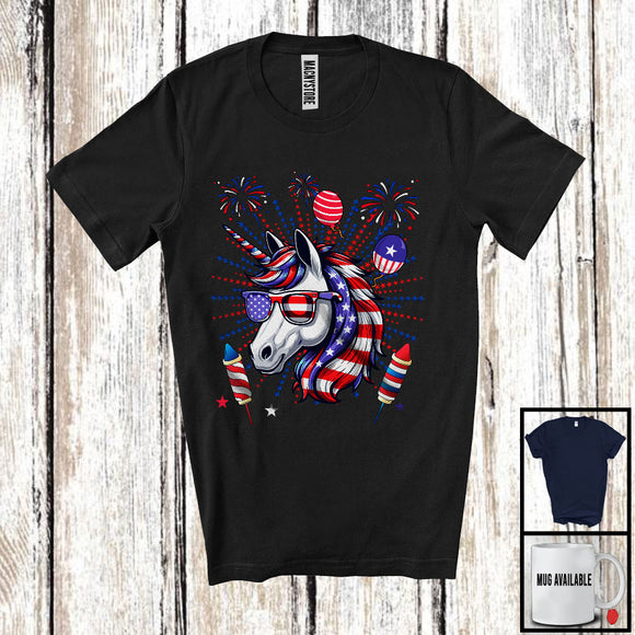 MacnyStore - Unicorn Face With American Flag, Cheerful 4th Of July Fireworks Unicorn, Patriotic Lover T-Shirt