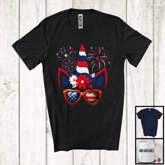 MacnyStore - Unicorn Face, Adorable 4th Of July Independence Day American Flag Glasses, Patriotic Group T-Shirt