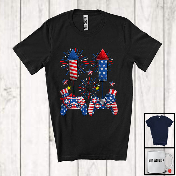 MacnyStore - Video Game Controllers Firecrackers, Awesome 4th Of July Gamer Gaming, Fireworks Patriotic T-Shirt