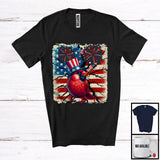 MacnyStore - Vintage American Flag Cardinal Bird With Firecracker, Lovely 4th Of July Fireworks, Patriotic T-Shirt