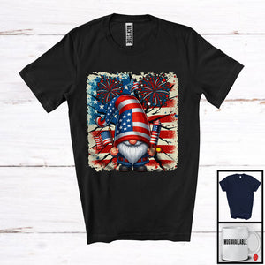 MacnyStore - Vintage American Flag Gnome With Firecracker, Lovely 4th Of July Fireworks, Patriotic Group T-Shirt