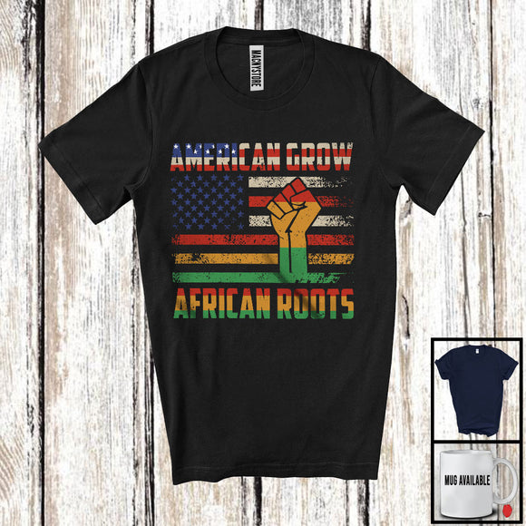 MacnyStore - Vintage American Grown African Roots, Awesome Juneteenth African Flag, Strong Hand Afro Pride T-Shirt