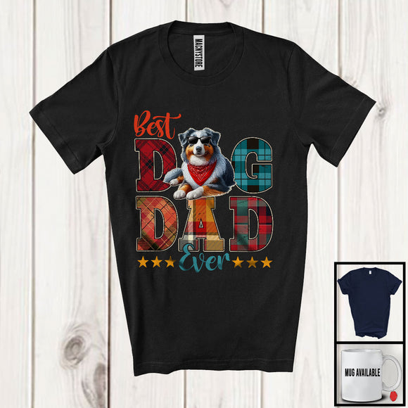 MacnyStore - Vintage Best Dog Dad Ever, Happy Father's Day Plaid Australian Shepherd Sunglasses, Family T-Shirt