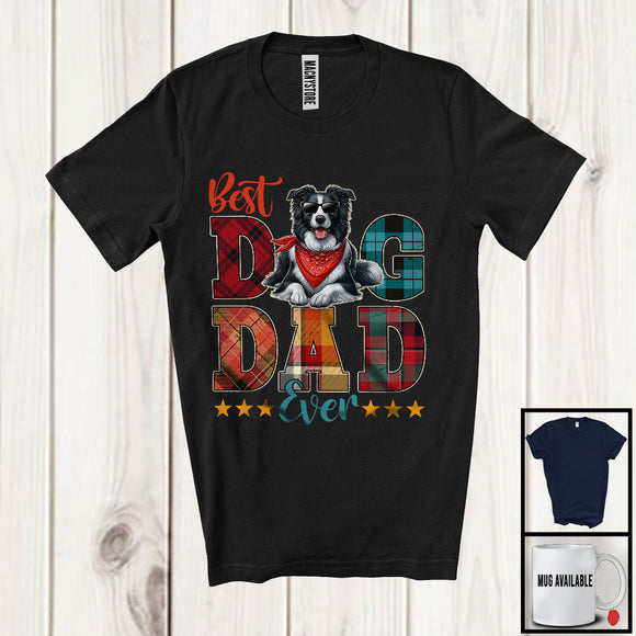 MacnyStore - Vintage Best Dog Dad Ever, Happy Father's Day Plaid Border Collie Sunglasses, Daddy Family T-Shirt