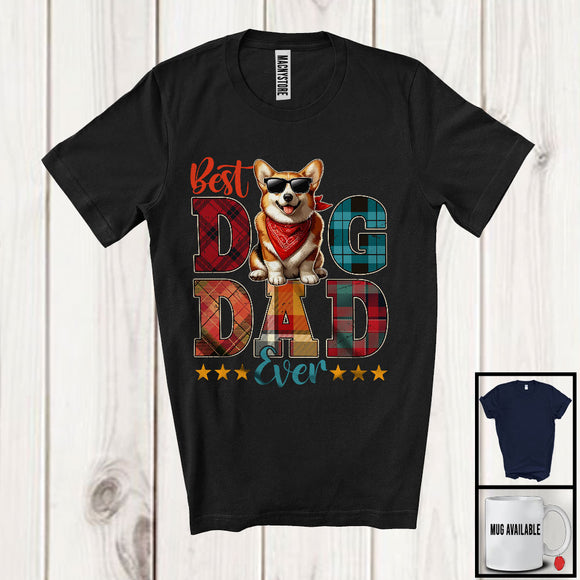 MacnyStore - Vintage Best Dog Dad Ever, Happy Father's Day Plaid Corgi Sunglasses, Daddy Family T-Shirt